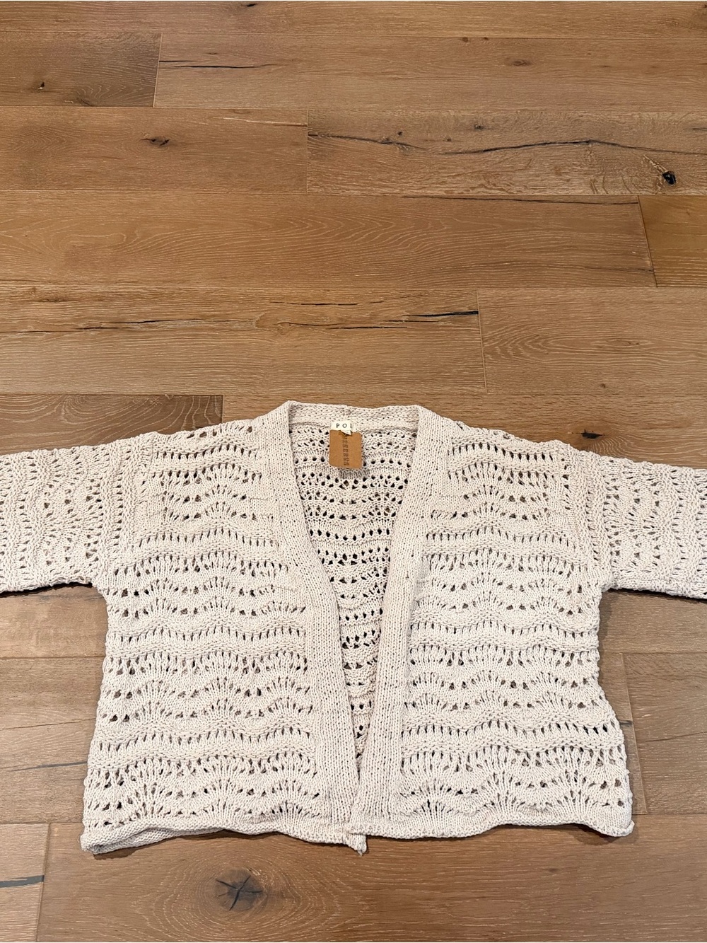 POL Open-Knit Cream Crochet Cardigan